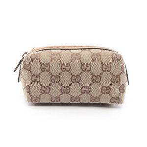 Gucci Pouch Bag Beige Leather Canvas GG Brown
